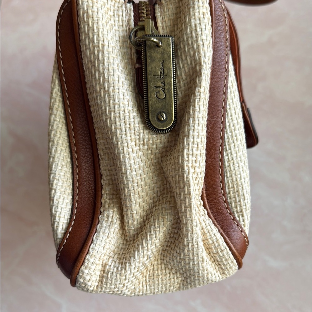 Vintage Cole Haan Brown Leather and Linen Women's Shoulder Bag - Picture 16 of 16